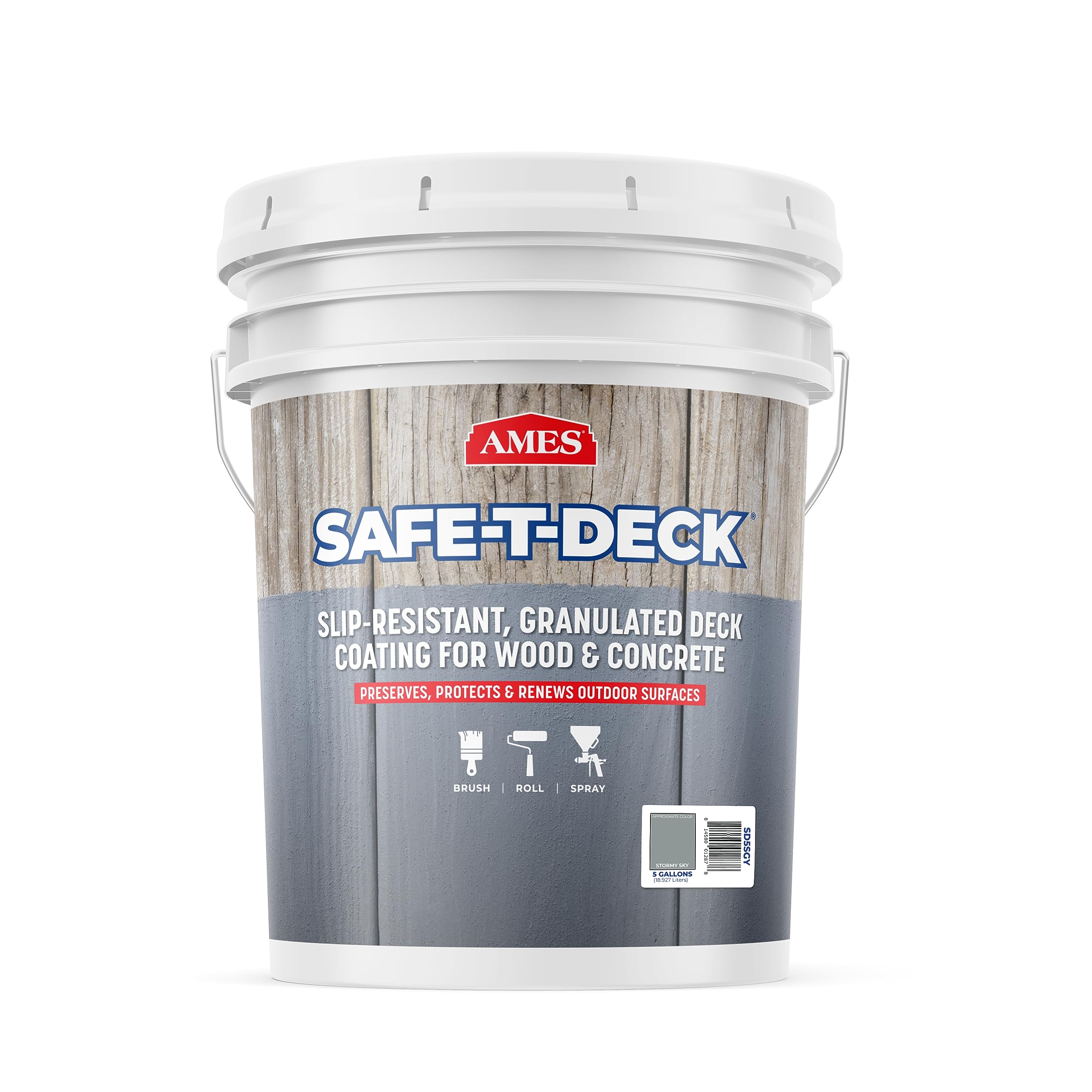 Ames Safe-T-Deck Granulated Formula Exterior Paint - 5 Gallon Stormy Sky Paint - Great for Porches, Patios, Decks, Walkways and More - Made in The USA, 768 Fl Oz (Pack of 1)