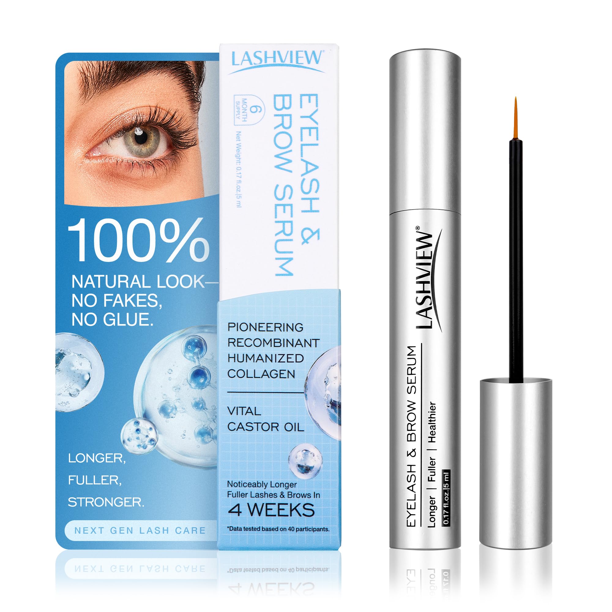 LASHVIEW Advanced Lash Growth Serum for Thicker, Longer Eyelashes and Eyebrows, Vital Castor Oil, Grow Lashes with Brow Enhancer (5mL)