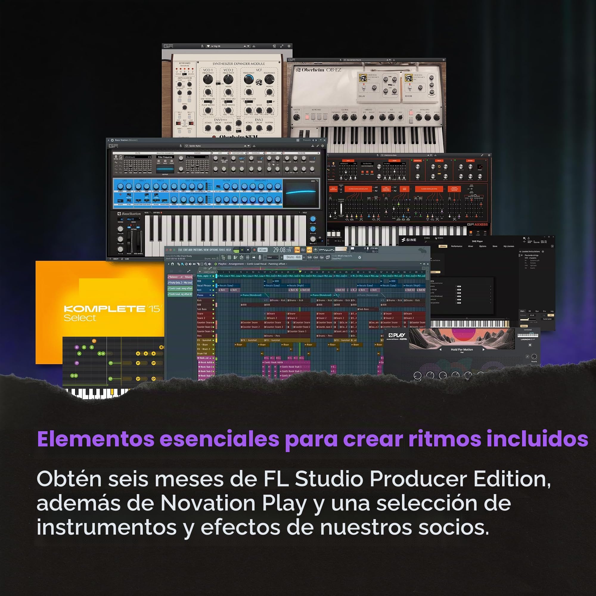 Novation FLkey 2 Mini 25 — Teclado controlador MIDI de 25 miniteclas para empezar con FL Studio, con USB, tiras de tono y modulación, 16 pads de percusión y arpegiador. Incluye 6 meses de FL Studio