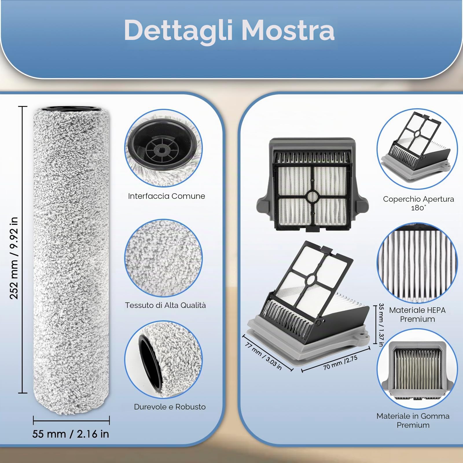 【Versione 2, Smontabile】 (4 Pezzi) Spazzole Rotanti e Filtri HEPA Compatibili con Tineco Floor One S7 Pro e Floor One S6 Aspirapolvere Bagnato/Asciutto (Manico Escluso)