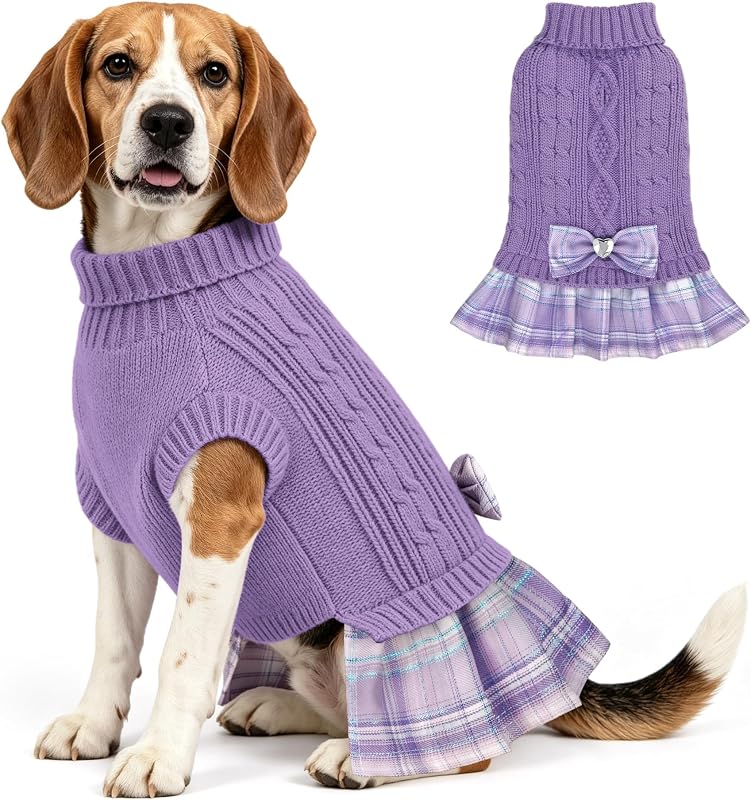Suéter Vestido para Cães Pequenos com Gola Alta e Laço YUDODO – Tamanho XL