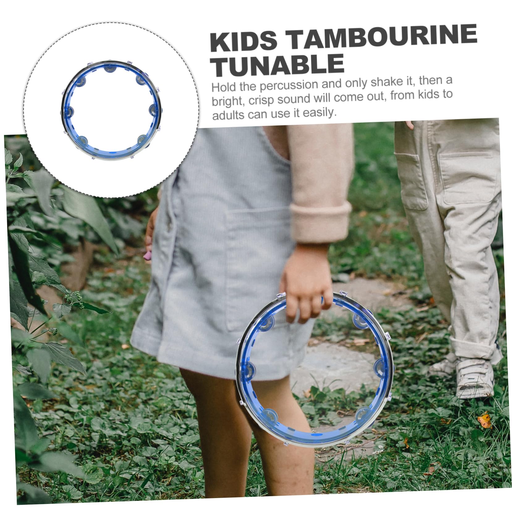 Tambourine per Mano Strumento Musicale Percussione Leggero Sonoro Resistente per Feste e Attività Allaperto Blu