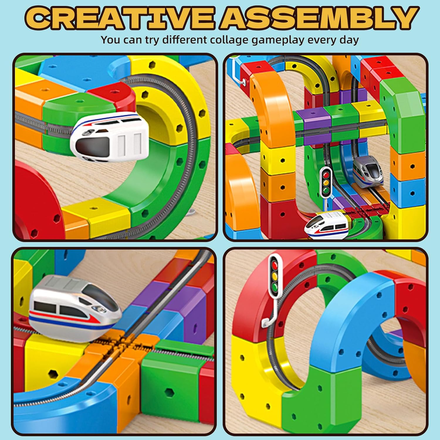 Electric Magnetic Train Track Sets,Building Toy Train Track，Magic Cars Sets,Gravity Defying 3D Embedded Layouts & Motorized Car,for 3-7 Years Old Toddler Boys and Girls Birthday (123PCS-Two Cars)