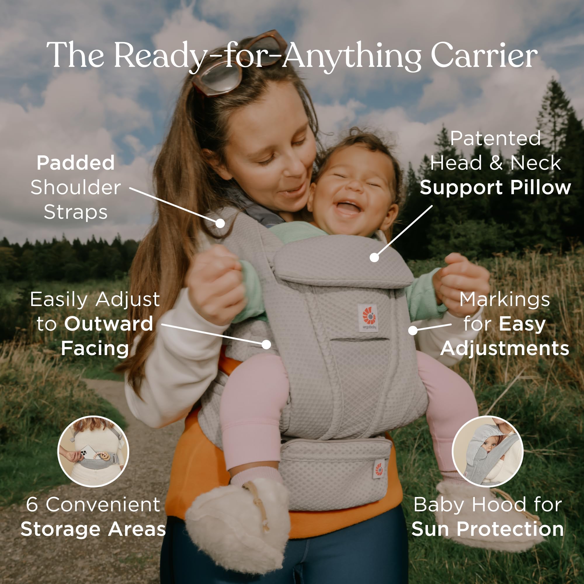 Ergobaby Omni Deluxe Porte-bébé tout-en-un pour les nouveau-nés dès la naissance jusqu'à 20kg, porte-bébé ergonomique en lin 4 positions, dorsal, porte-bébé de voyage, Natural Linen - 3