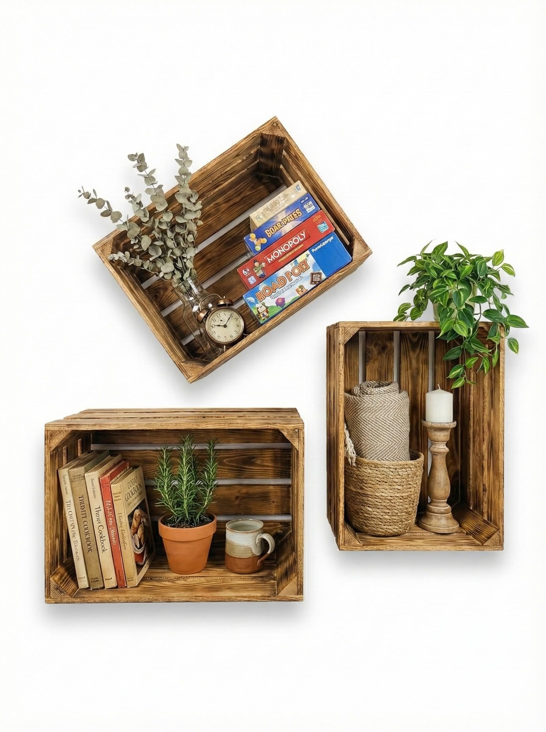SET di 2 cassette in legno, cassette vino, cassette frutta con fondo 50x40x30cm ripiano in legno naturale originale