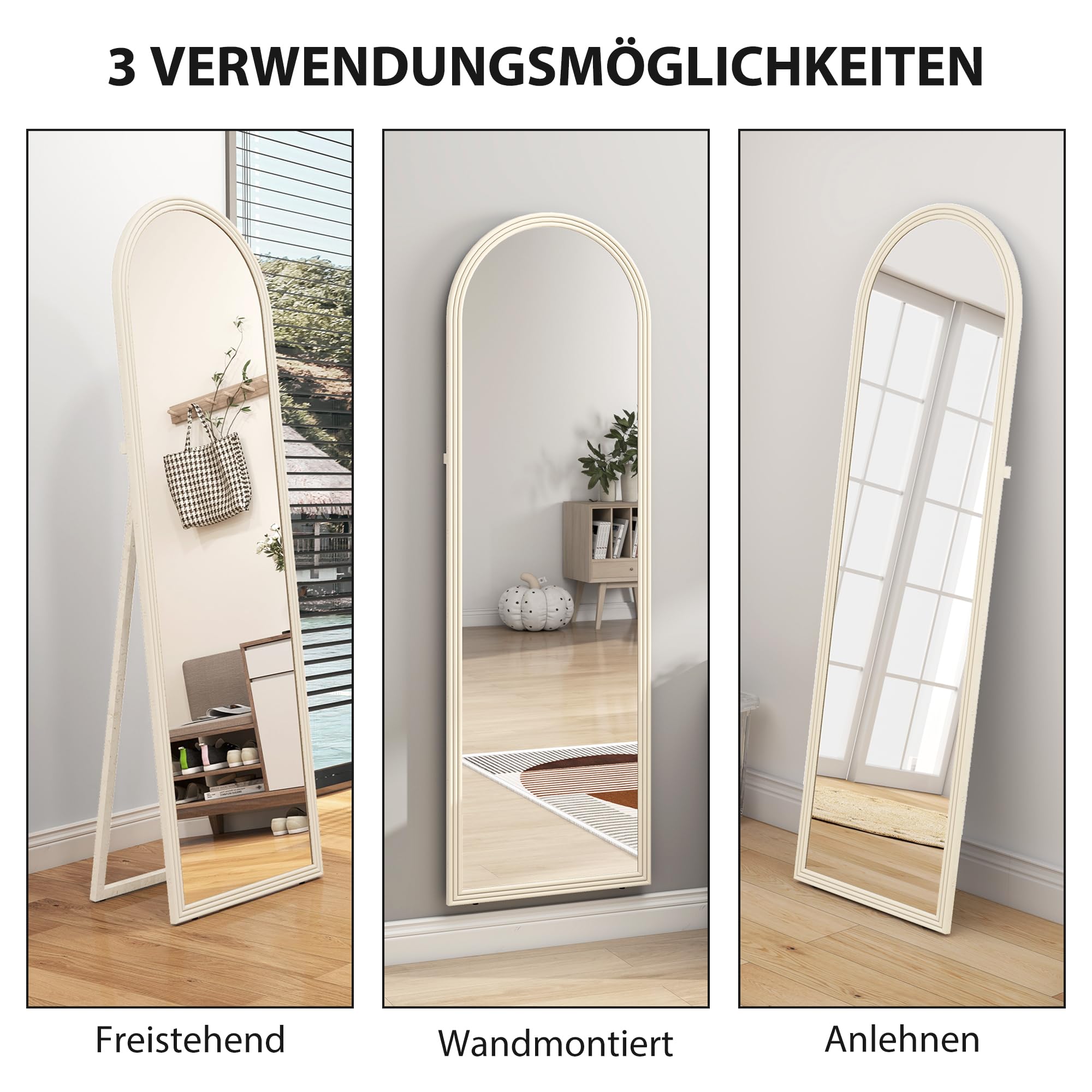 HOMCOM Bogen Ganzkörperspiegel 160 x 50 cm Standspiegel zum Stehen Weiß | Mit Steinoptik, Wandspiegel, zum Anlehnen, Spiegel für Wohnzimmer, Schlafzimmer, Flur