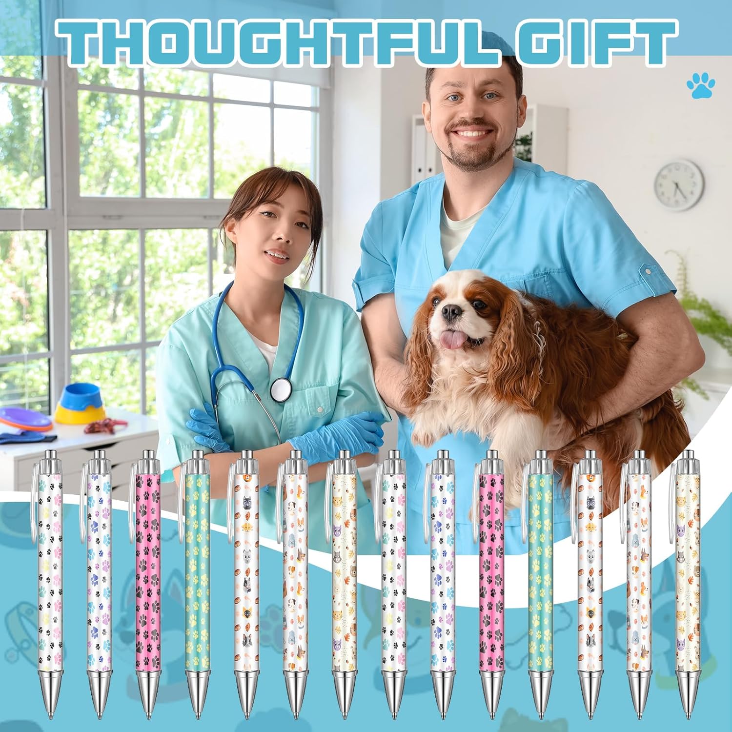 Ctosree 28 Pcs Valentines Day Classroom Gift for Vet Tech Animals Writing Pens Valentines Party Favors 1.00 mm Ballpoint Pen Smooth Fine Point Cartoon Stylus for Animals Lovers Cats Dogs Kawaii Print - Image 6