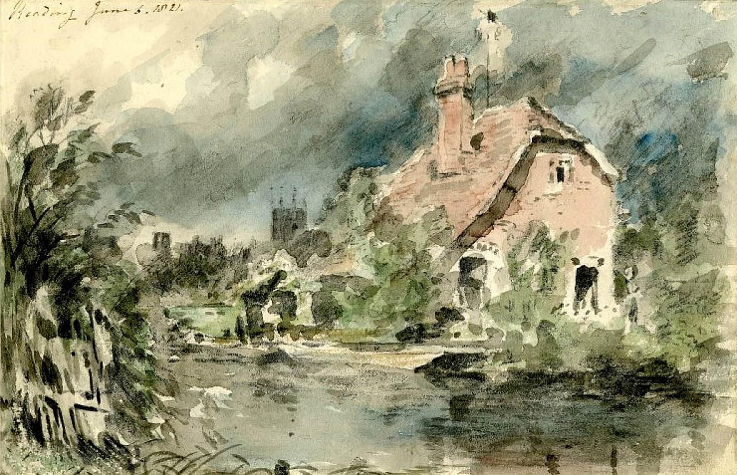 Posteriik No Frame Vintage Print Pop Art Landscape Artwork A Cottage Near Reading By John Constable Art Prints For Office Home Decor 60X90cm