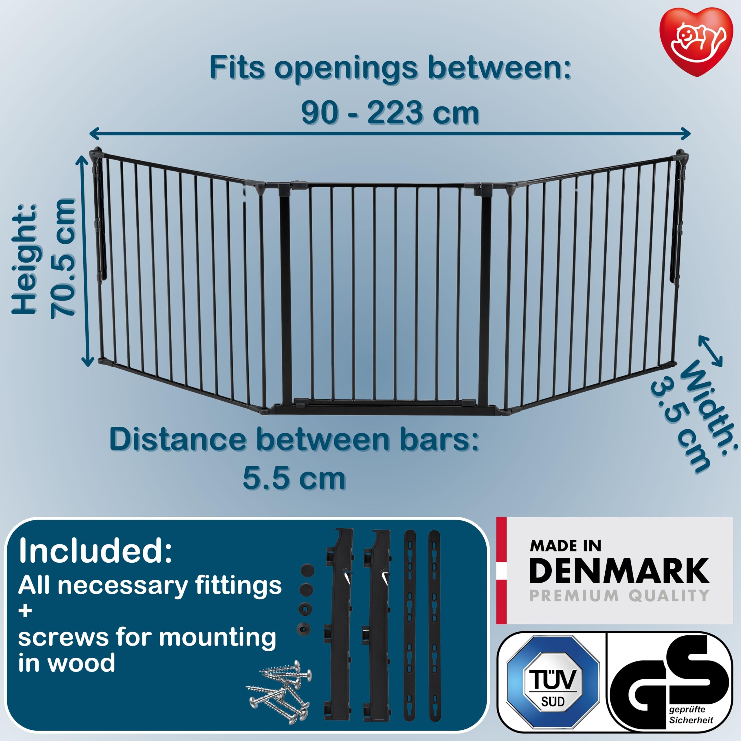 BabyDan Flex L, 90-223 cm, Barrière de sécurité/barrière d'escalier/séparation de pièce, noire, fabriquée en Danemark - Barrière pour bébés (Barrière pour chiens/Parc pour chiens)