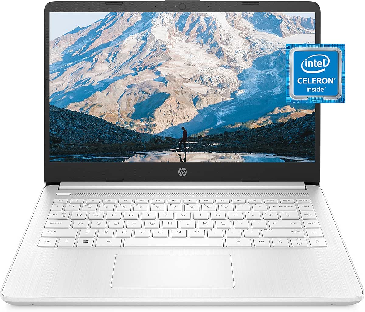HP 14 Laptop, Intel Celeron N4020, 4 GB RAM, 64 GB Storage, 14-inch Micro-edge HD Display, Windows 11 Home, Thin &amp; Portable, 4K Graphics, One Year of Microsoft 365 (14-dq0040nr, Snowflake White)