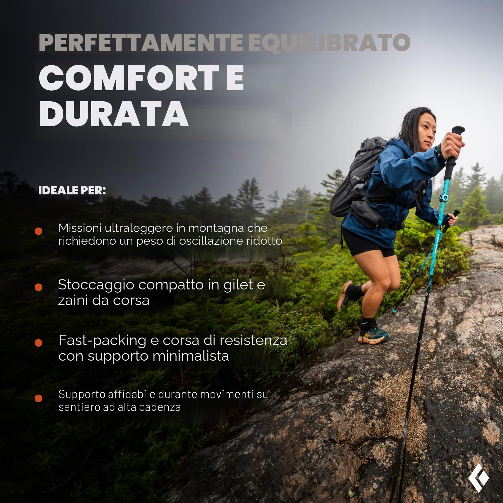 BLACK DIAMOND Distance Carbon Z - Bastoncini da trekking e da corsa, 105 cm, in fibra di carbonio pieghevole ultra leggero da trekking con lunghezza fissa, cielo deserto