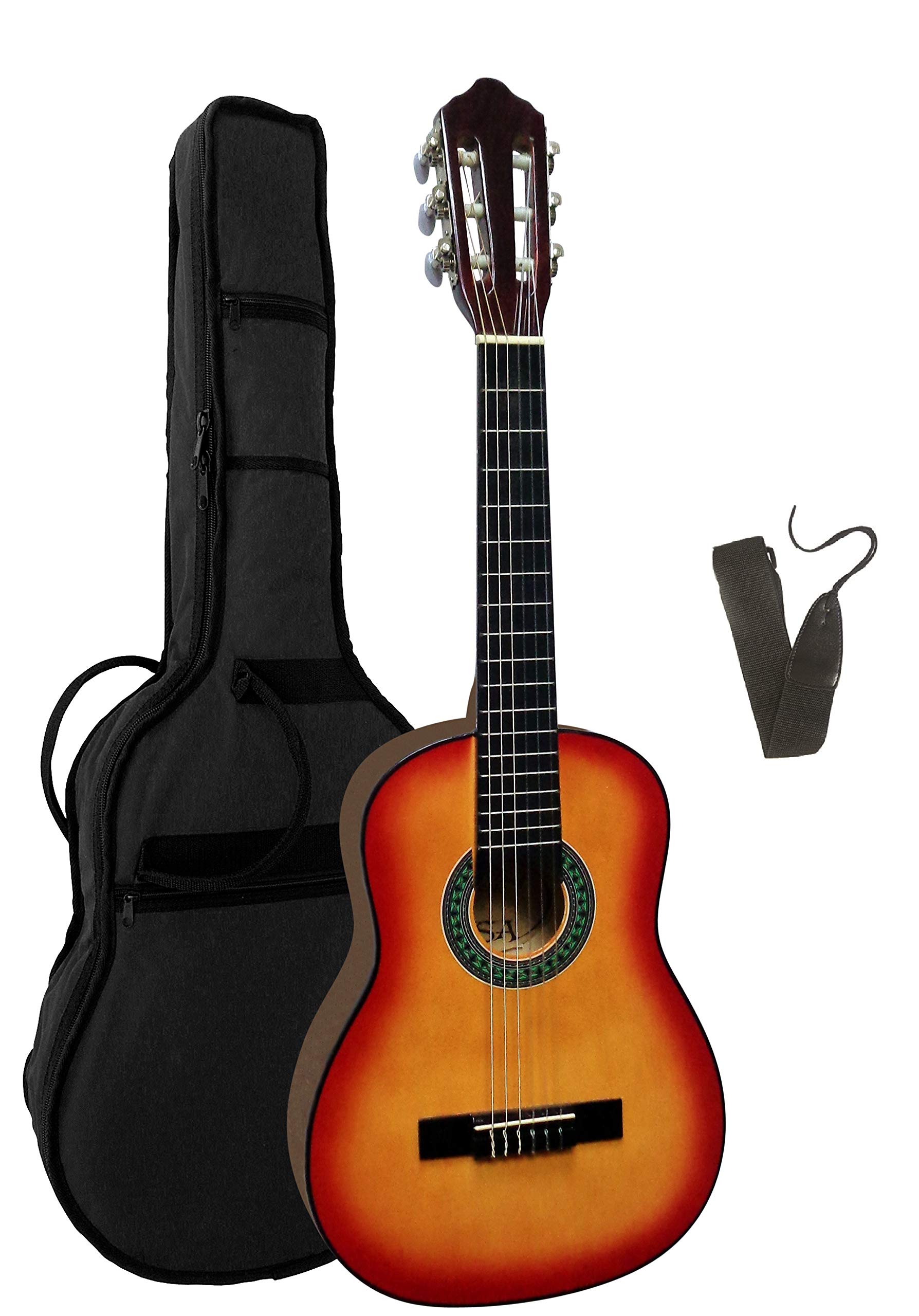 1/4 GITARRE - KONZERTGITARRE IM SET - KINDERGITARRE - CLASSIC - SUNBURST - DECKE LINDENHOLZ - TASCHE - BAND