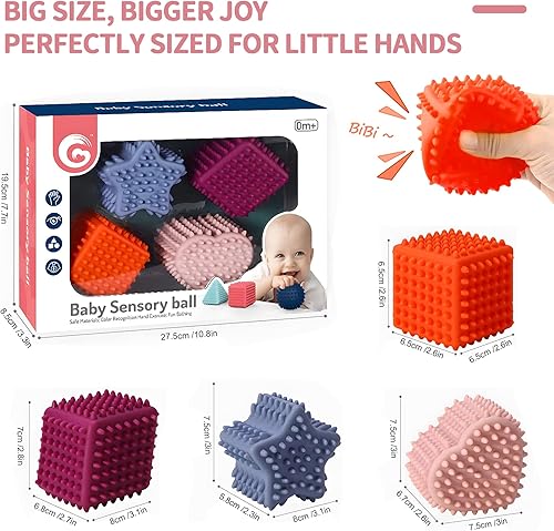 Miniatura 6 de ROHSCE Pelotas sensoriales suaves y puntiagudas, juguetes Montessori, bolas de bebé de 6 a 12 meses, formas geométricas texturizadas para el