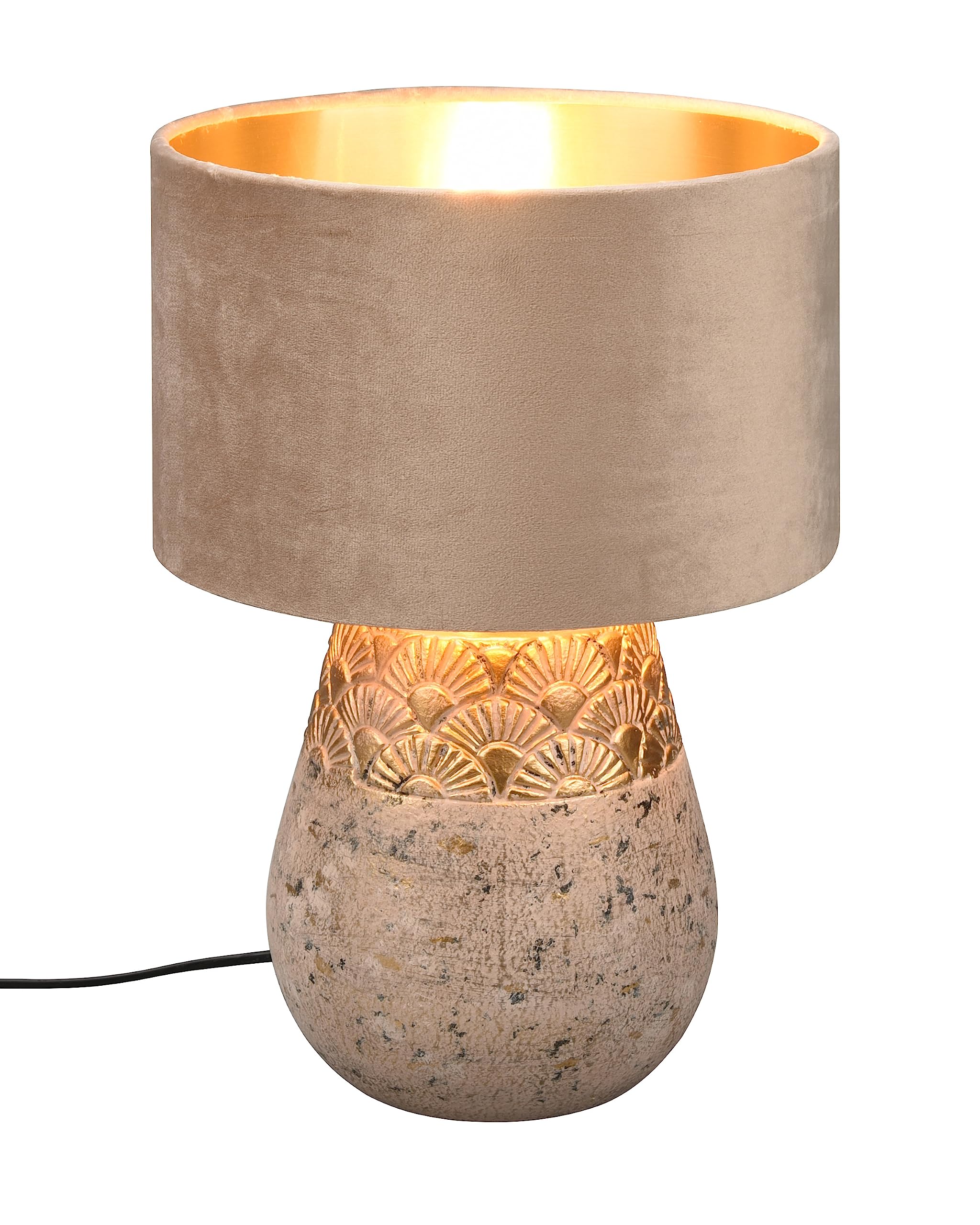 Reality, Lampada tavolo, Kiran 1xE27, max.60,0 W Tessuto, Beige, Finitura: Ceramica, Grigio Ø:26,0cm, A:38,0cm Interruttore su cavo,IP20,Senza illuminante