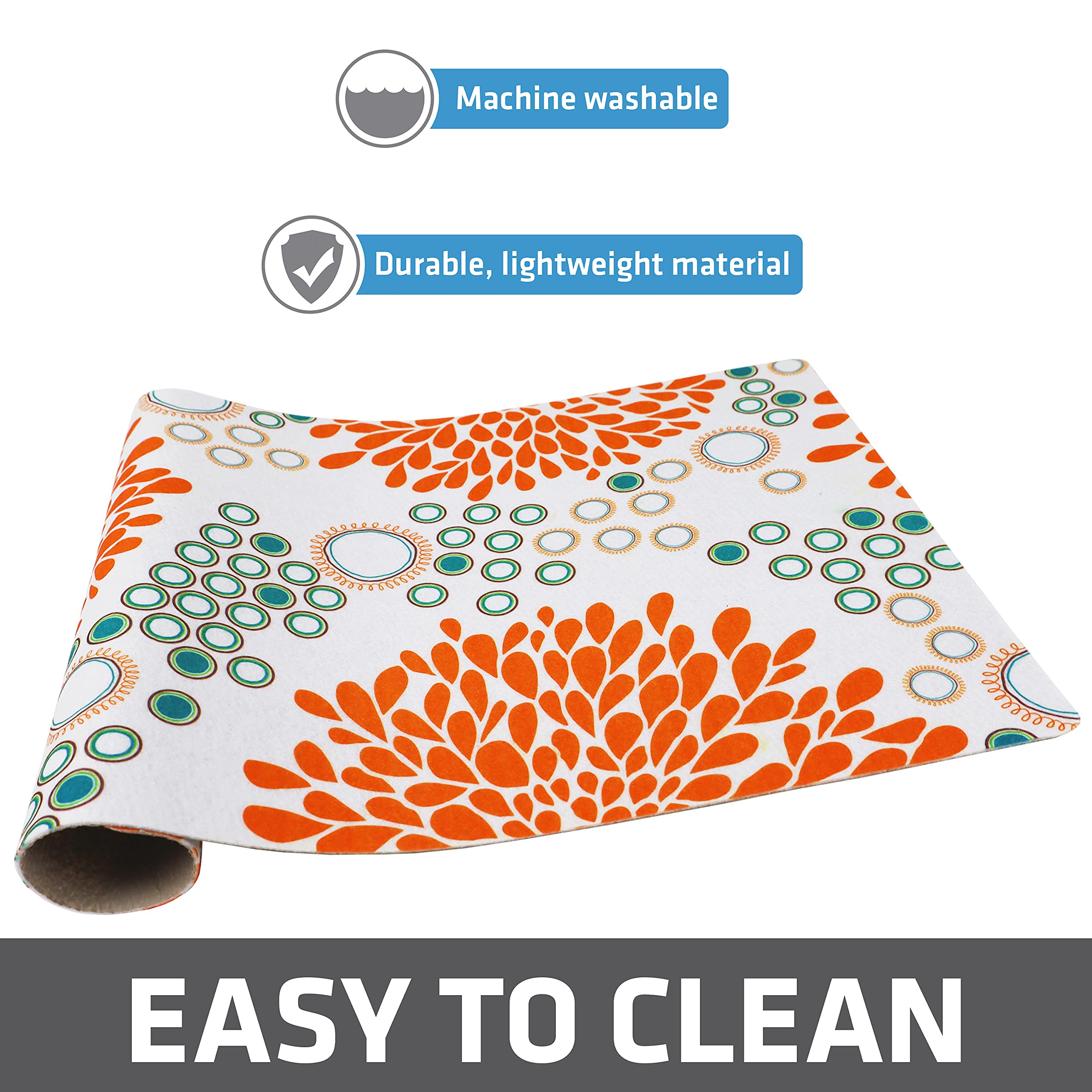 Drymate Futternapf-Platzset, Futtermatte für Hunde und Katzen, saugfähiger Stoff, wasserdichte Unterseite, rutschfest, maschinenwaschbar, langlebig, 30,5 x 50,8 cm, Orange/Türkis