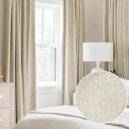 Miniatura 2 de Cortinas de lino natural totalmente opacas de 84 pulgadas de largo, con aislamiento térmico y reducción de ruido, cortinas rústicas de triple tejido