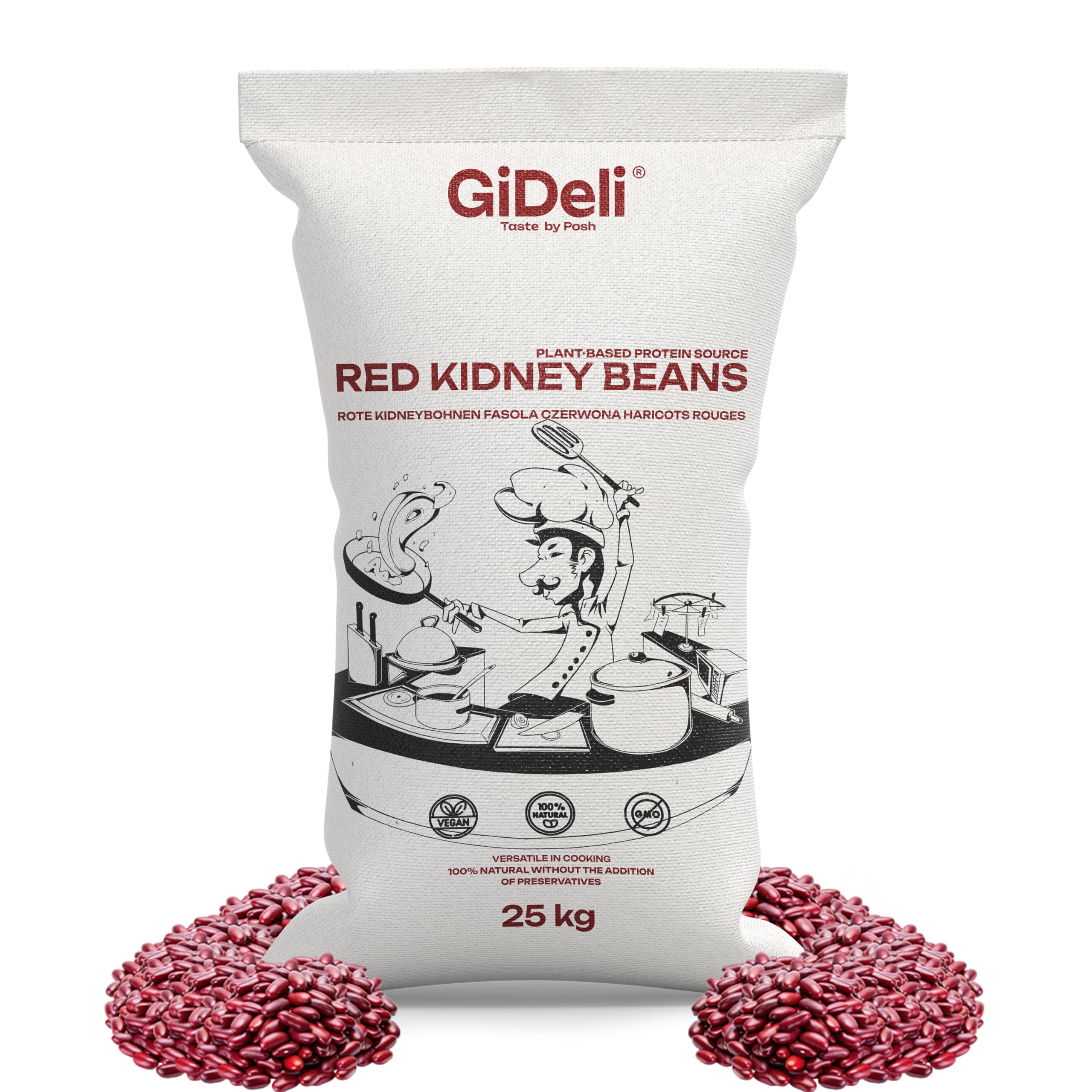 GiDeli Kidneybohnen Getrocknet 25 kg - Rote Bohnen - Veganes Protein, hoher Ballaststoffgehalt - ohne Salz, ohne Zuckerzusatz - für Chili con Carne, Bowls, Tacos