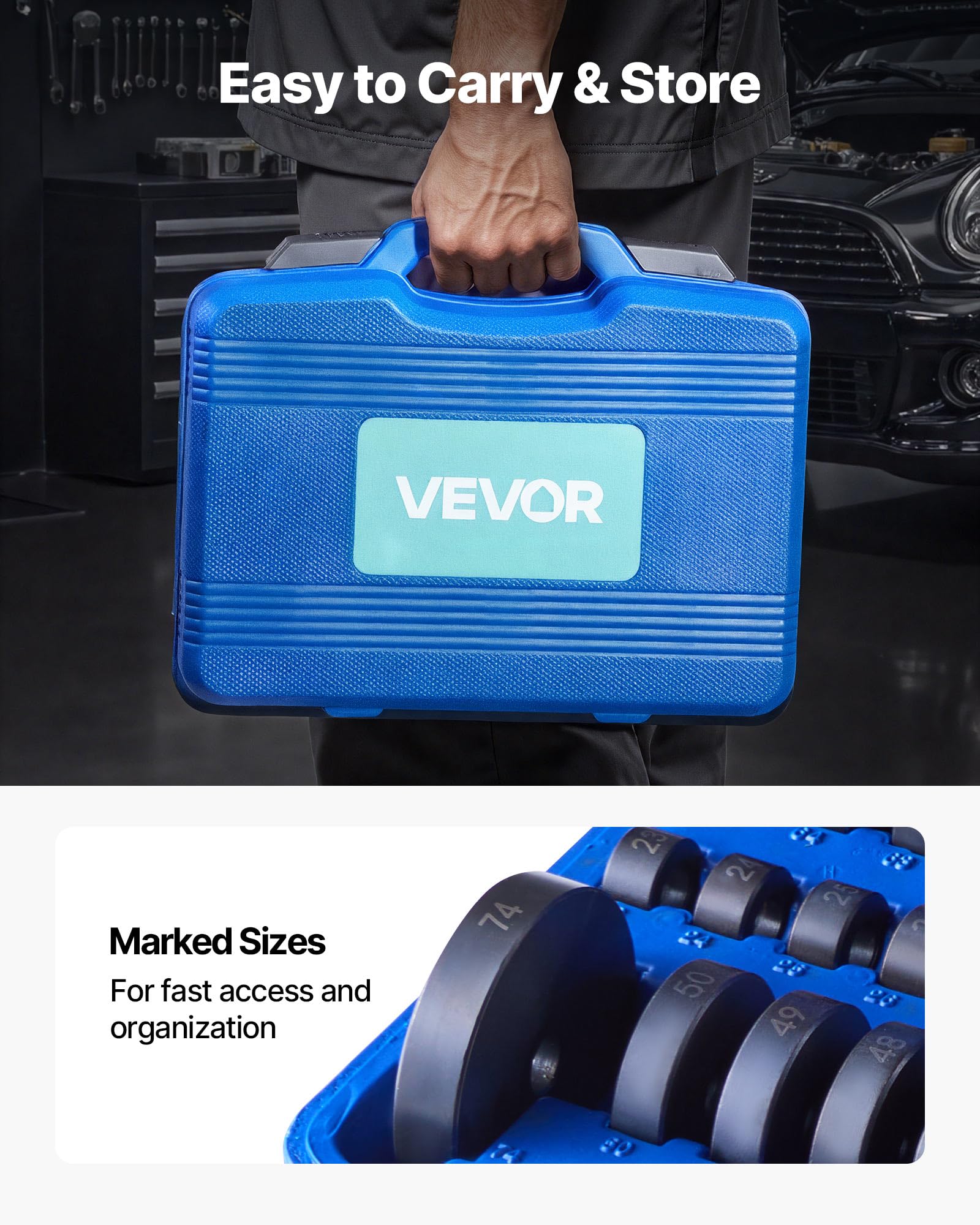 VEVOR Kit Pressa per Cuscinetti, 52+14 Pezzi, Set di Driver per Piste e Guarnizioni con 49 Boccole, Separatori e Ganasce, con Custodia, Strumenti di Installazione e Rimozione con Custodia