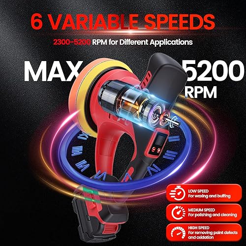 Miniatura 2 de Kit de pulidor inalámbrico para automóvil con 2 baterías de 2.0 AH, pulidora de doble acción, cera de 6 velocidades variables para detalles de