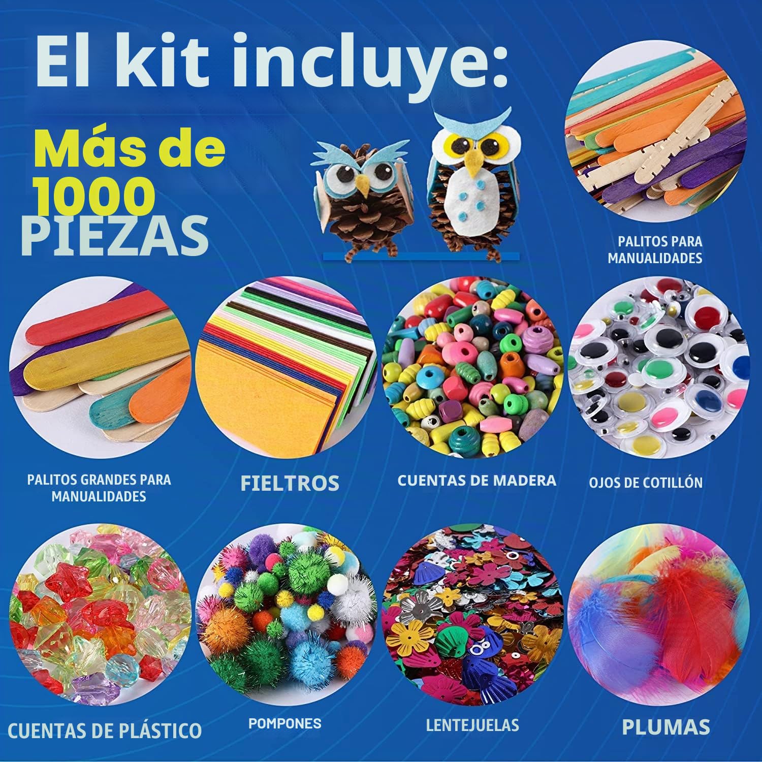 EDUMAN Manualidades Niños, 1000+ pieza Creativo Kit Manualidades Materiales, incluye Limpiapipas, Pompoms, Varillas, Wiggle Eye, Cuentas, Lentejuelas, Juego Creativo Regalo para niños y niñas