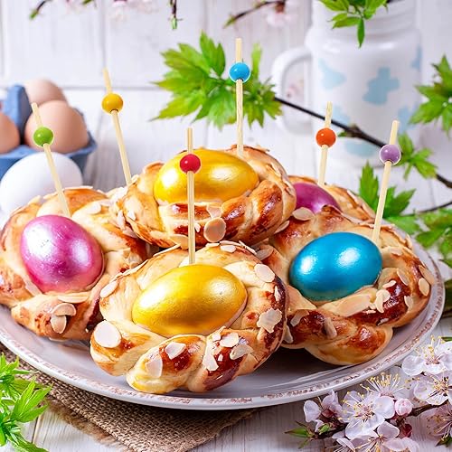 Miniatura 6 de 200 palillos de dientes elegantes para aperitivos hechos a mano, palillos de bambú de madera multicolor, pinchos decorativos largos de 5.5 pulgadas