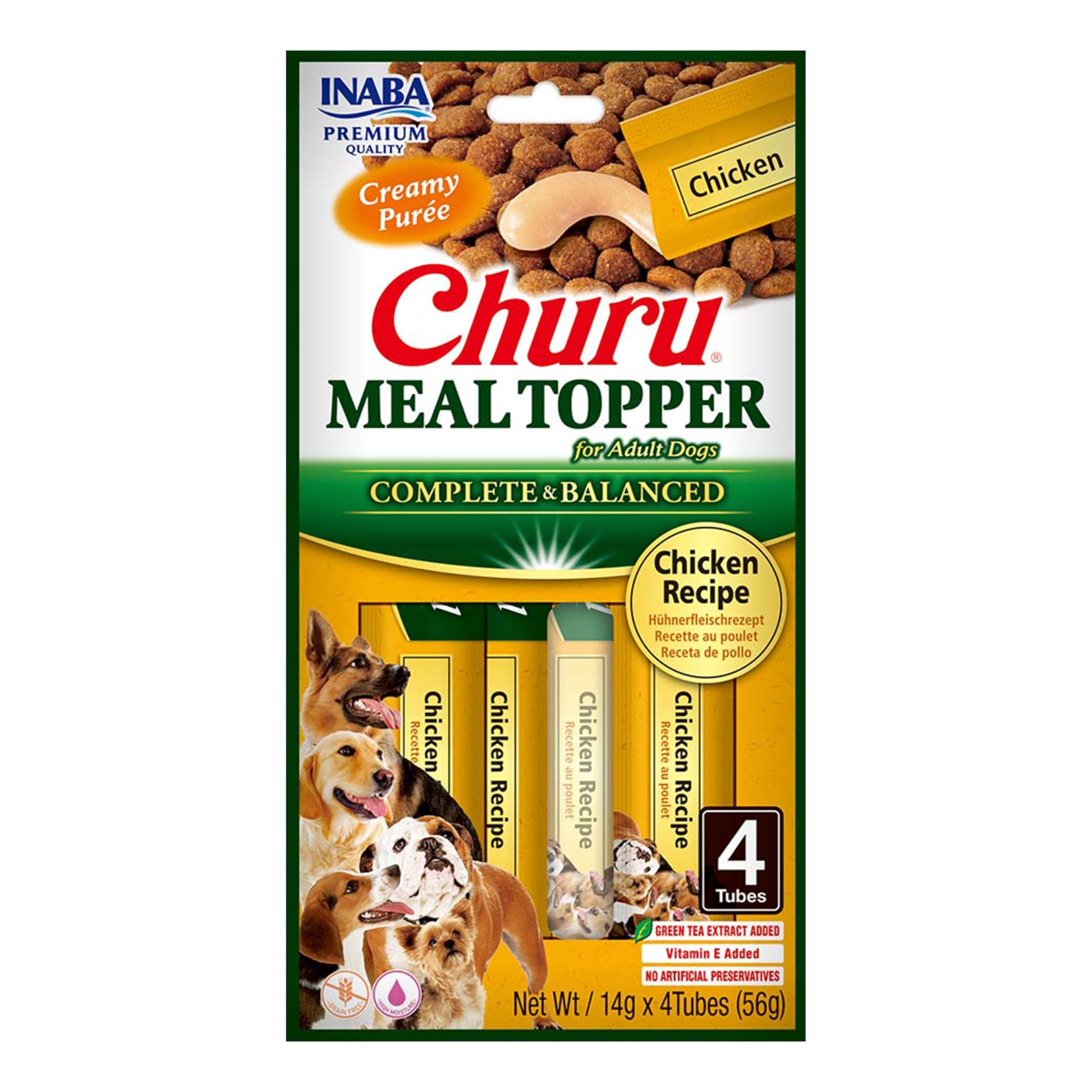 Churu Meal Toppers by INABA Dog Treat - Chicken Recipe (4 x 14g) / Soft & Creamy, Delicious & Healthy Purée Food Topper, Natural, Grain Free