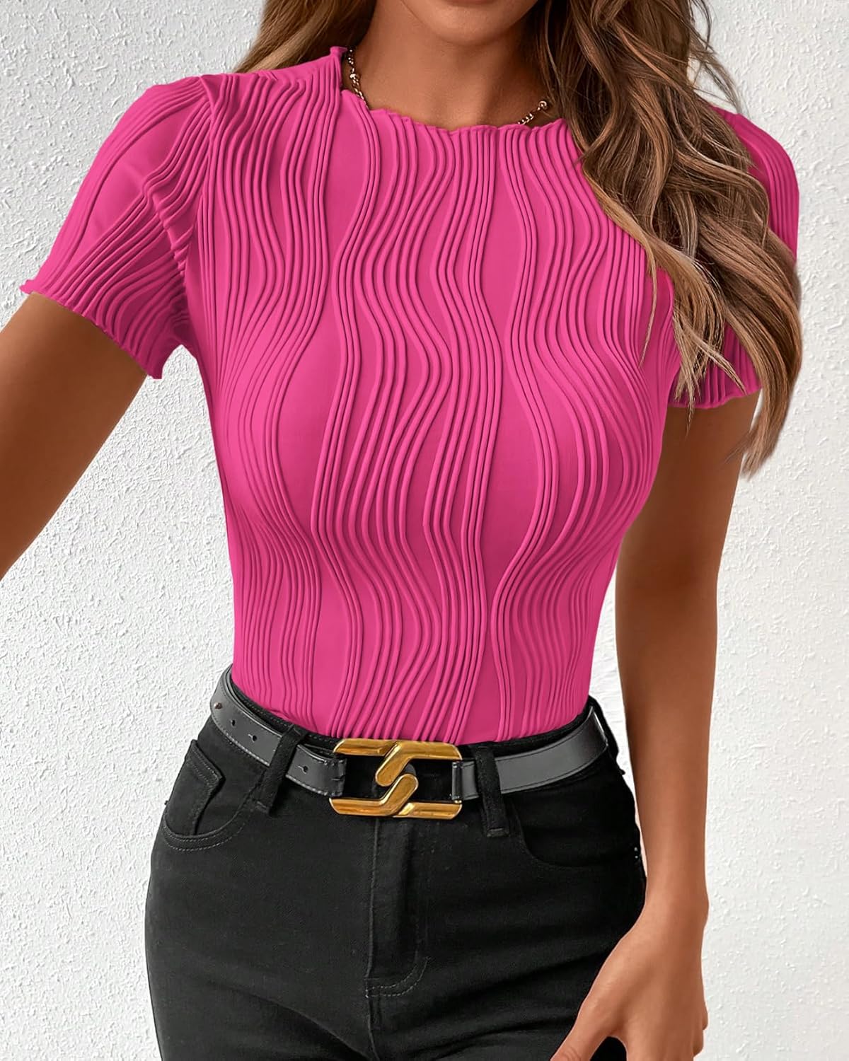 PRETTYGARDEN Women's Summer Tops 2026 Casual Short Sleeve Crewneck Slim Fit T Shirts Basic Knit Y2K Top Textured Blouse - Image 7