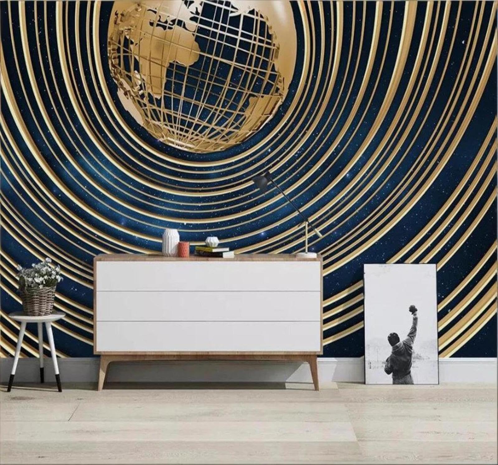 Three Dimensional Starry Sky Earth Gold Lines 3D Wallpaper Easy Install Feature Office Living Room Sofa Bedroom TV Background Wall Decoration-350cm×256cm