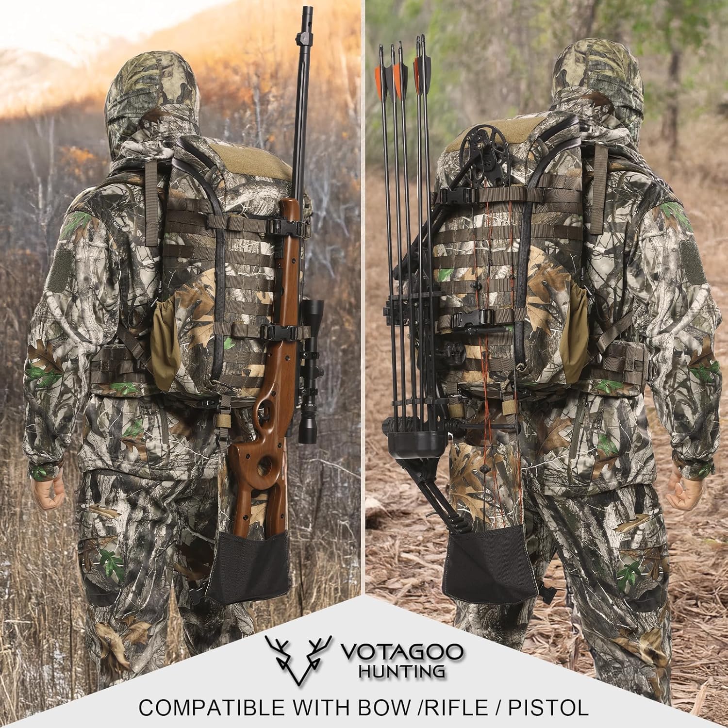 VOTAGOO 30L Jagdrucksack mit Tragesystem für Gewehr und Bogen - Verstellbarer Aluminium-Frame für die Jagd (G2)