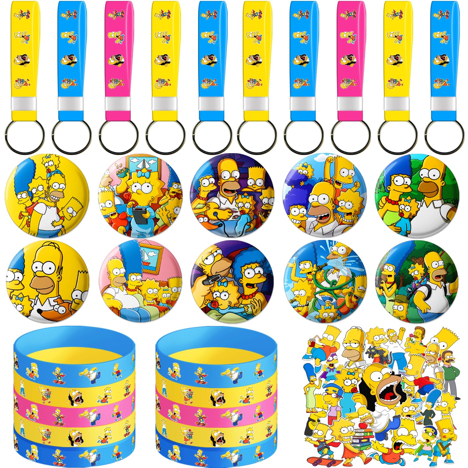 generic 80pcs Party Supplies Favors Set Include 10 Bracelets, 10 Keychains, 10 Acrylic Badge, and 50 Stickers, for Birthday Party Favors Set