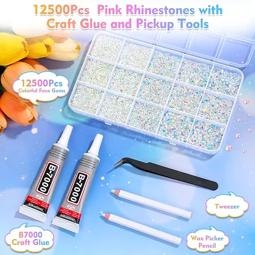 Miniatura 9 de shynek Pegamento adhesivo B7000 con 14000 diamantes de imitación rosa intenso para manualidades, diamantes de imitación de color rosa AB con parte