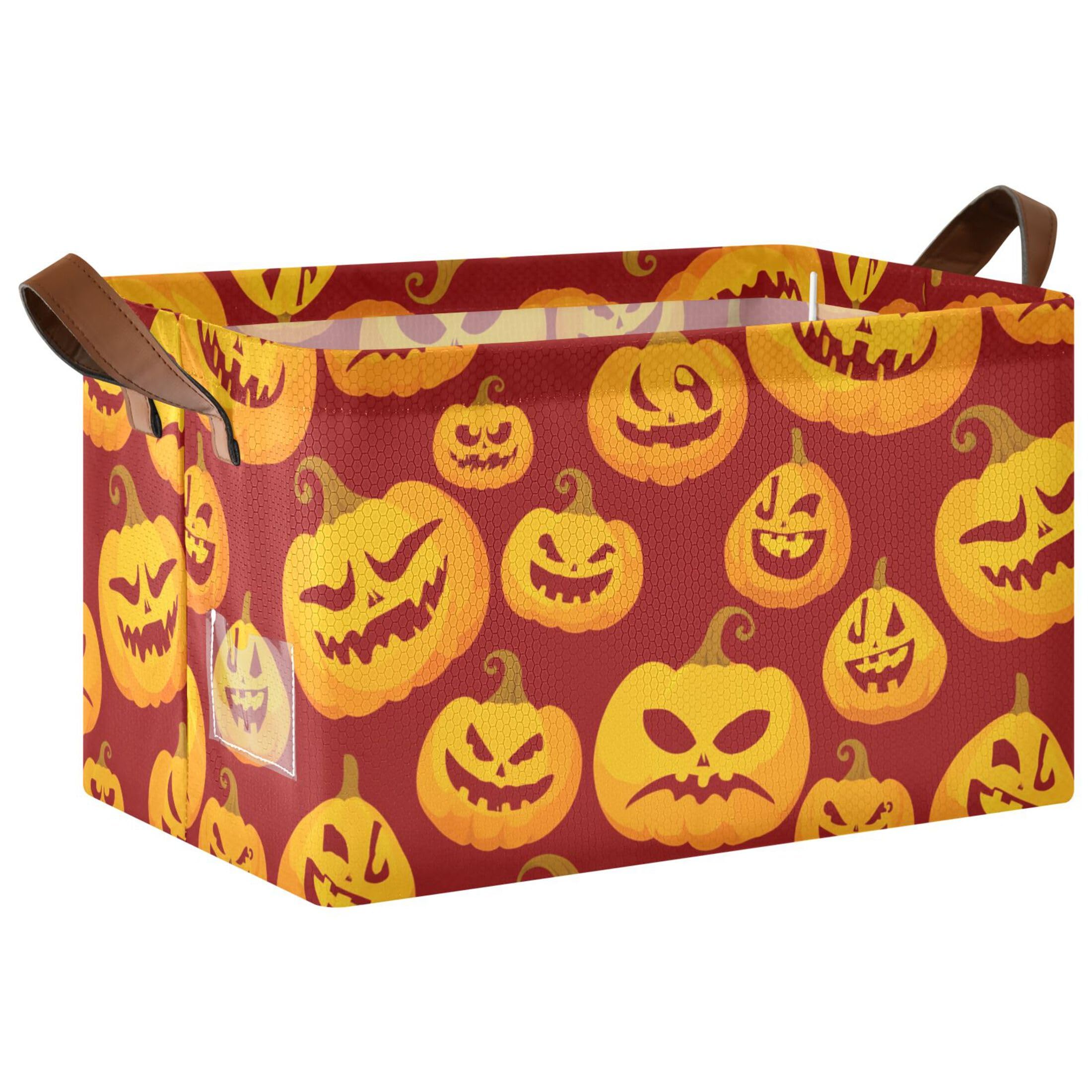 Kutsu Pumpkins Foldable Storage Basket Collapsible Bin With Handles For Shelves