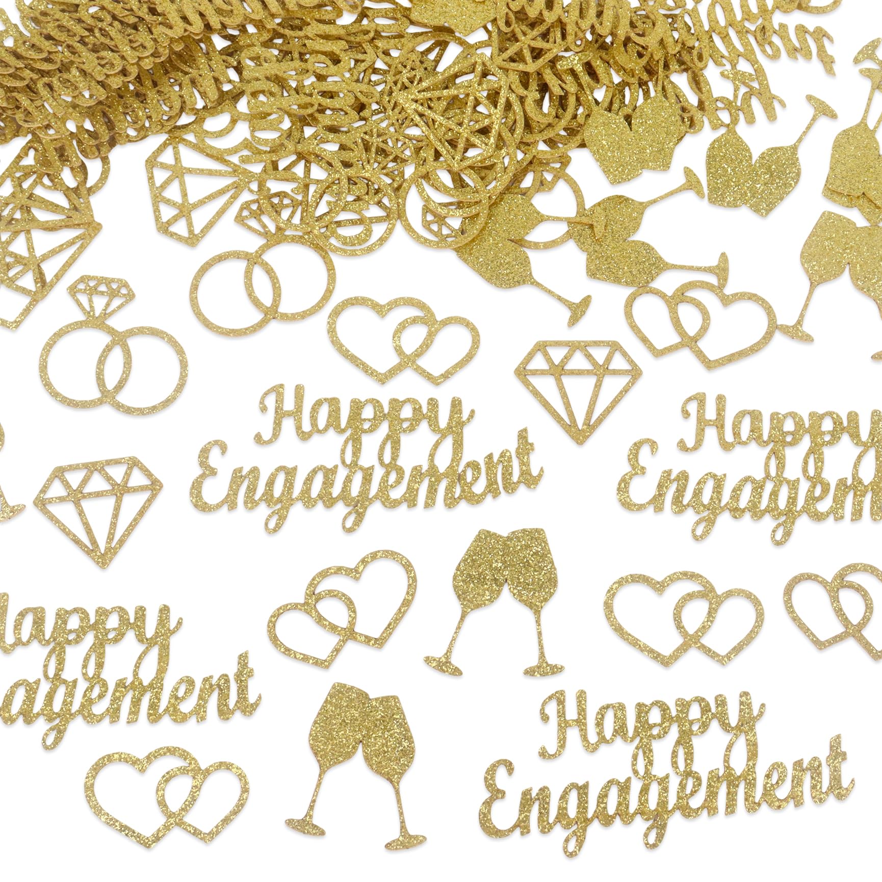 100Pcs Gold Engagement Confetti, Happy Engagement Diamond Ring Heart Table Scatter Confetti for Engaged Wedding Bachelorette Party Decorations