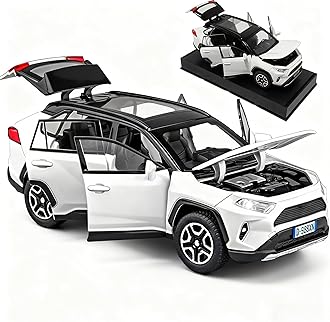Model Car Compatible for 1/32 RAV4 Toy Car Alloy Diecast Collectible Model with Light and Sound Toy Vehicle for Boys Kids Toddler Gift White Car