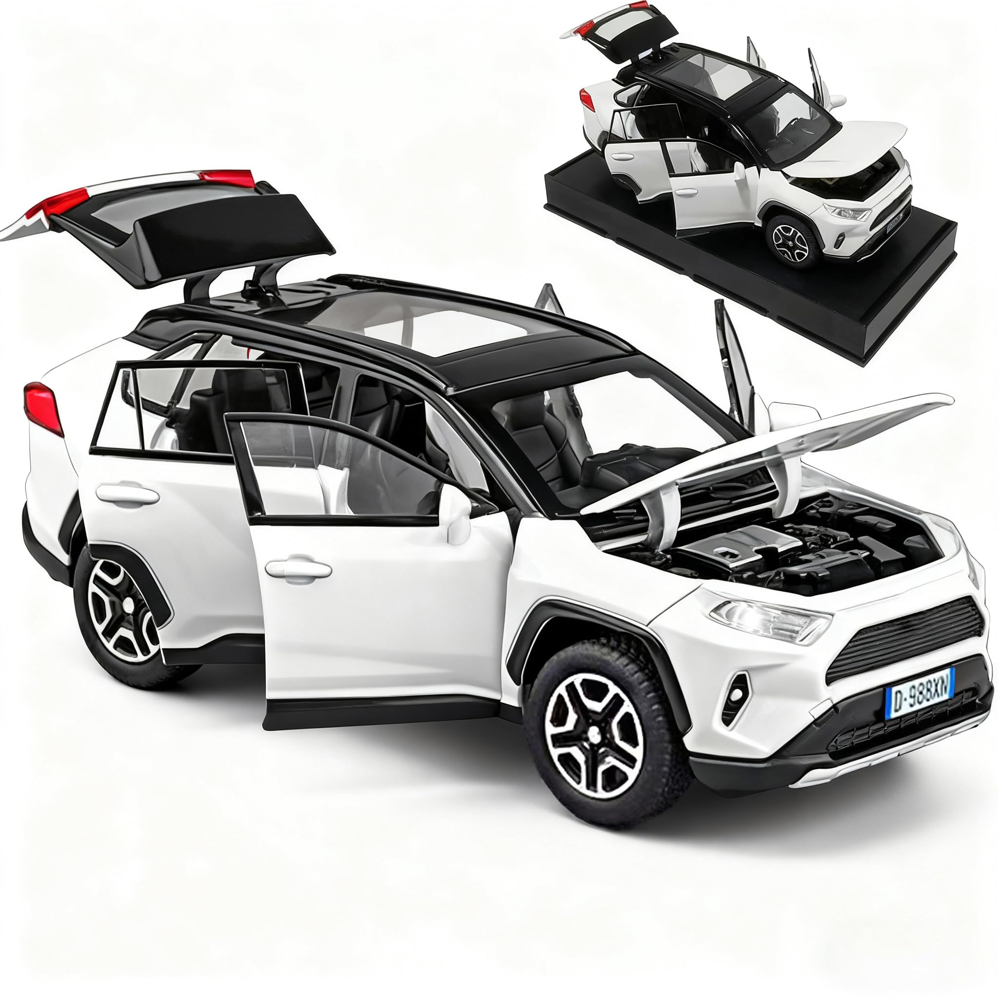 Model Car Compatible for 1/32 RAV4 Toy Car Alloy Diecast Collectible Model with Light and Sound Toy Vehicle for Boys Kids Toddler Gift White Car