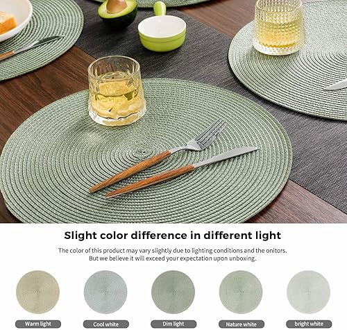 Miniatura 7 de FunWheat Juego de 6 manteles individuales redondos trenzados para mesas de comedor, tejidos, lavables, antideslizantes, de 15 pulgadas (verde