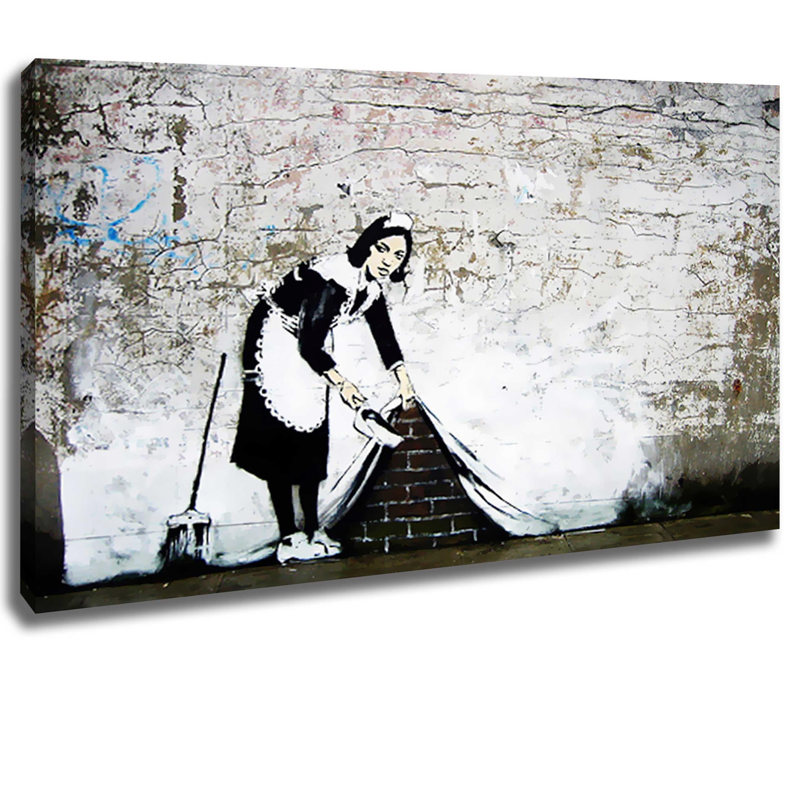 Kunstdruck Banksy Sweeper 70x100 cm in Weiß für moderne Wohnräume