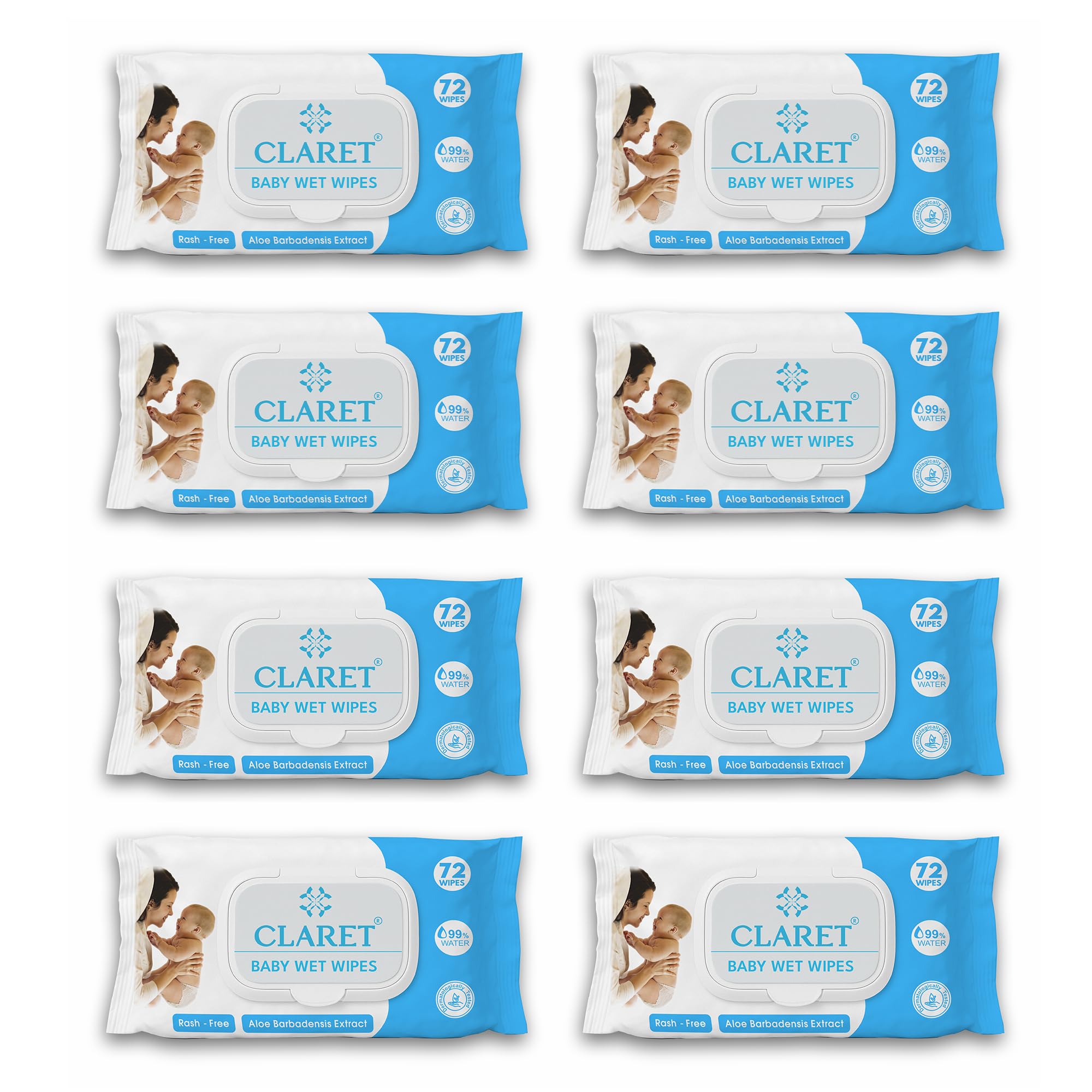Claret Unscented Baby Wet Wipes, 99% Purified Water Wipes | Each Pack 72 Wipes | Aloe Barbadensis, Gentle & Soap-Free | Dermatologically Tested, Alcohol-Free Wipes For Entire Body, Pack of 8-image-26