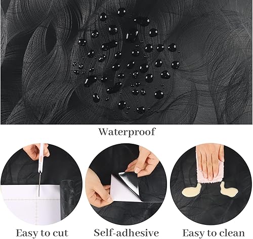 Miniatura 6 de VaryPaper Papel tapiz moderno con textura negra, para despegar y pegar, diseño geométrico en espiral, para dormitorio, baño, extraíble,