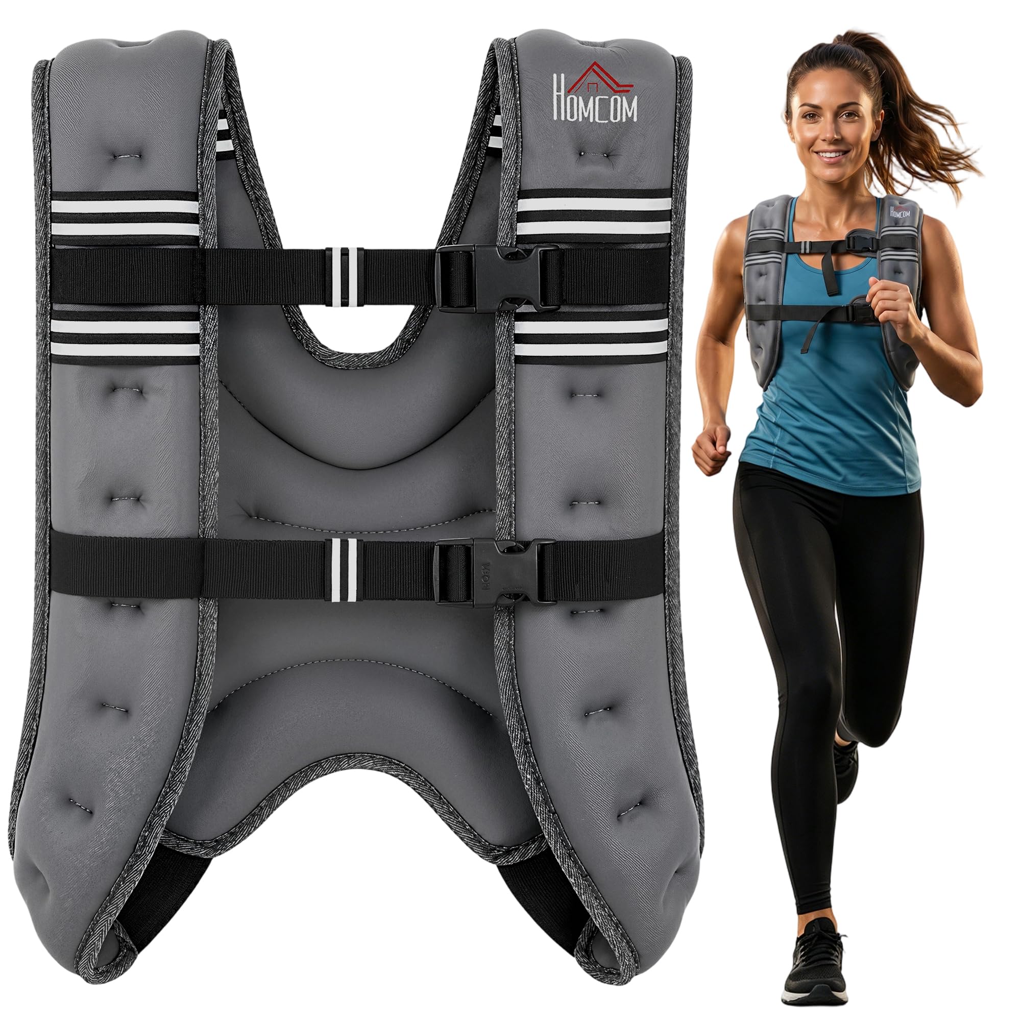 HOMCOM 8KG Weighted Vest, Running Weight Vest with Adjustable Straps, Convenient Pocket and Reflective Strips, for Men and Women Cardio Exercise Strength Training Workout, Grey — image 1