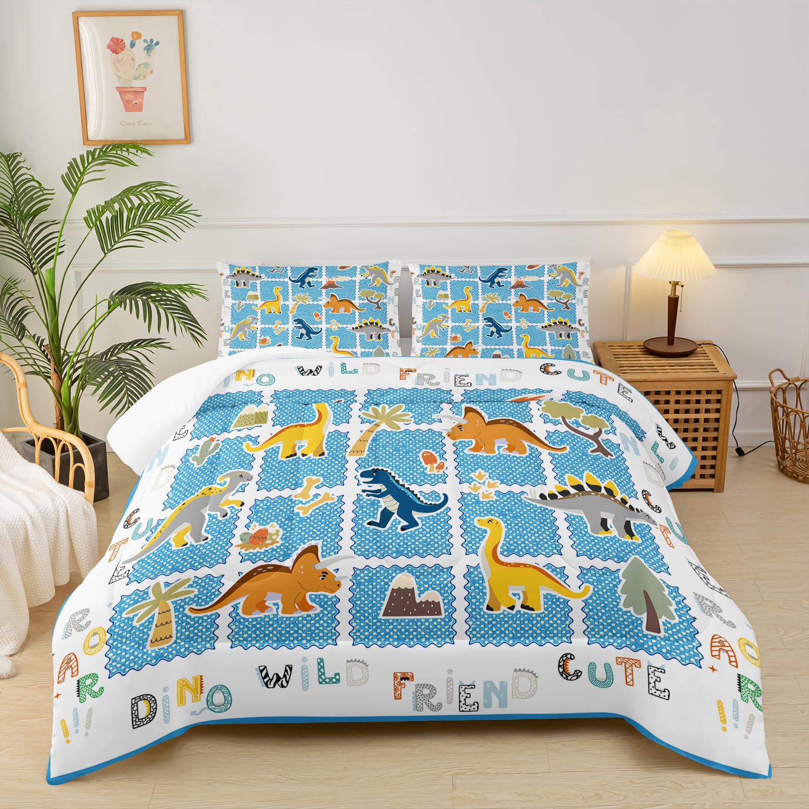 Kids Full Size Bed Comforter Set Dinosaur，Boys Full Size Bedding Set Dinosaur,3-Piece Comforter Set