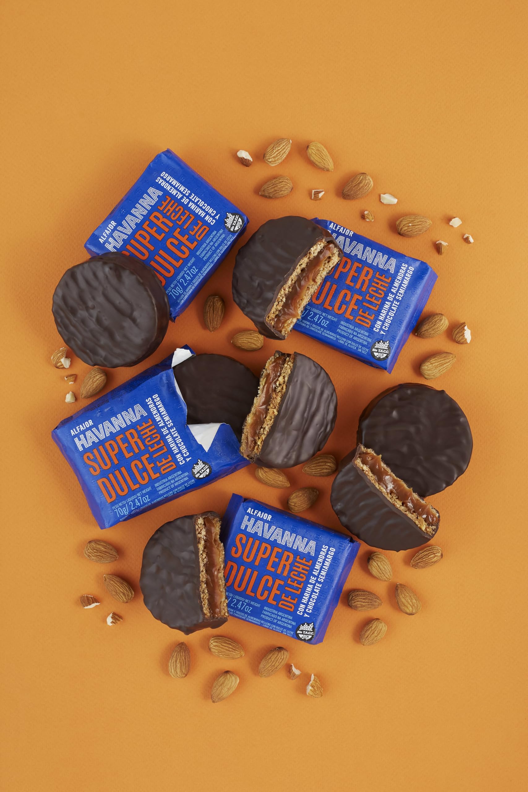 Havanna Alfajores Argentinos | Chocolate Semiamargo con Harina de Almendra | Galletas sin Gluten Rellenas de Dulce de Leche | Alfajores Tradicionales Gourmet | Caja 4 Unidades | 280g