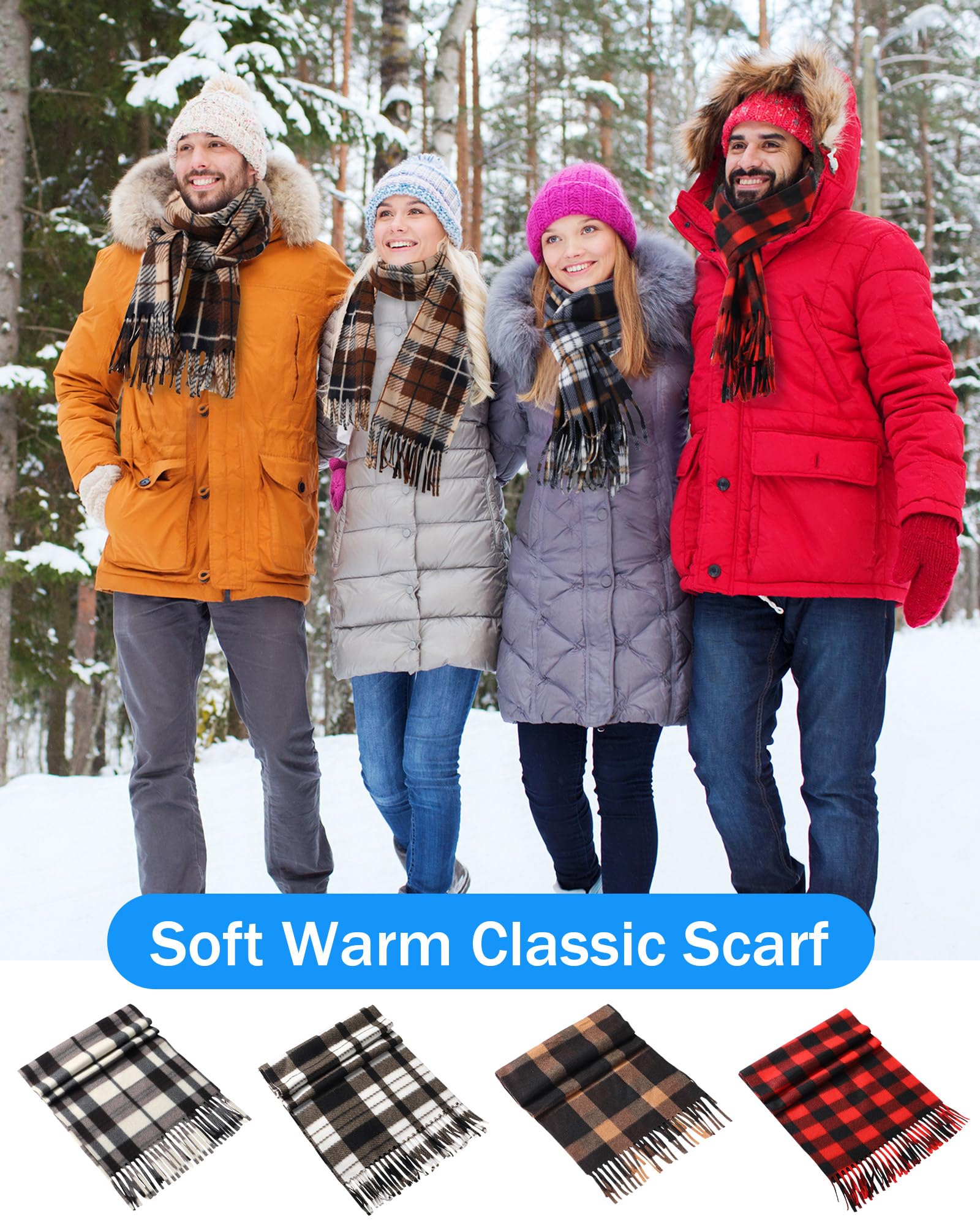 Paquete de 20 bufandas de invierno a granel unisex a cuadros, bufanda de cuello de invierno de punto de forro polar cálido, bufandas largas multicolor para mujeres y hombres, 57 x 12 pulgadas 5