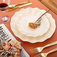 Vista 2 de LIYH - 24 platos de plástico reutilizables, platos irrompibles, platos de plástico festoneados, aptos para lavavajillas, juegos de platos de marfil