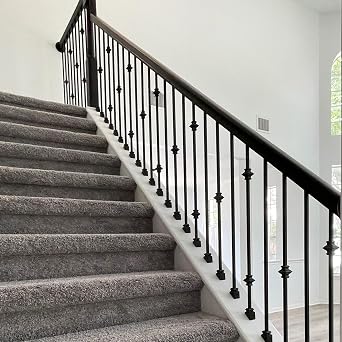 Stair Railing Balusters (Contractor Pack of 10) 1/2 Plain Bar Iron Spindle Hollow Square Metal Balusters (Real Satin Black not Matte)