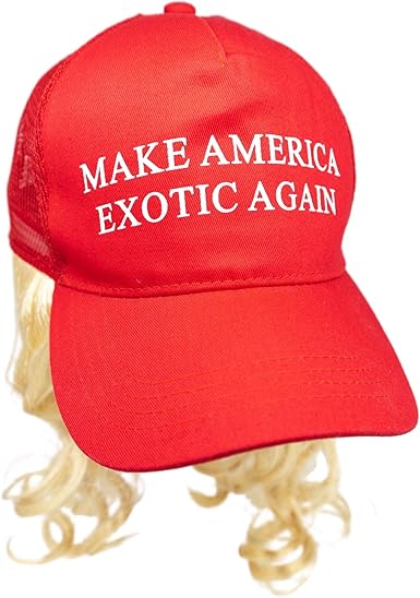 Amazon Com Joe Exotic Costume Make America Exotic Again Blonde Mullet Hat And Wig For Men And Women One Size Fits Most Adjustable Cap For Tiger Fans Red Toys Games