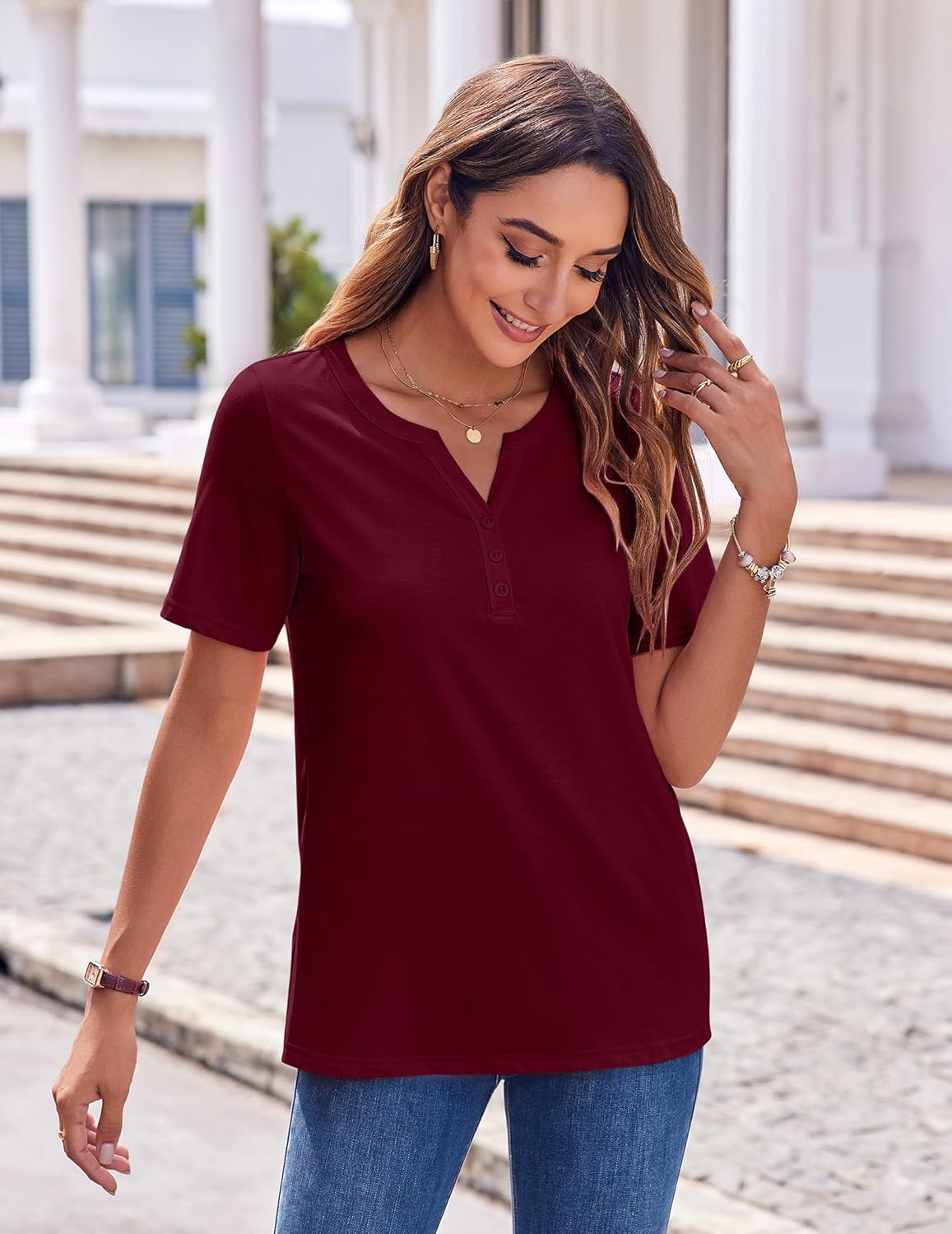 Zeagoo Womens Summer Tops Casual Short Sleeve V Neck Shirts Business Dressy Work Blouses - Image 3