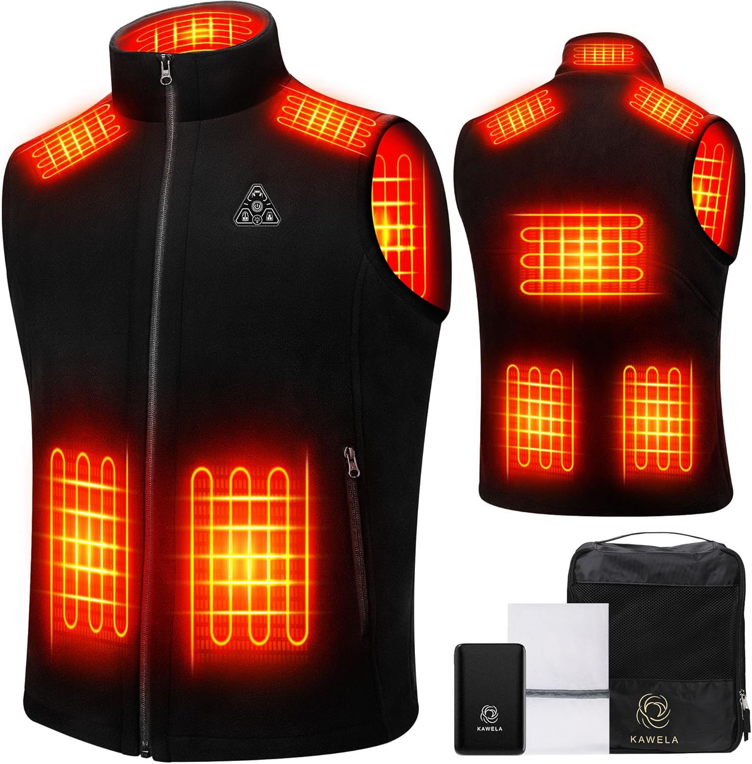 KAWELA Heated Vest for Men with Battery Pack, Lightweight Soft Fleece Electric Vest with 8 Heating Zones for Hunting Hiking