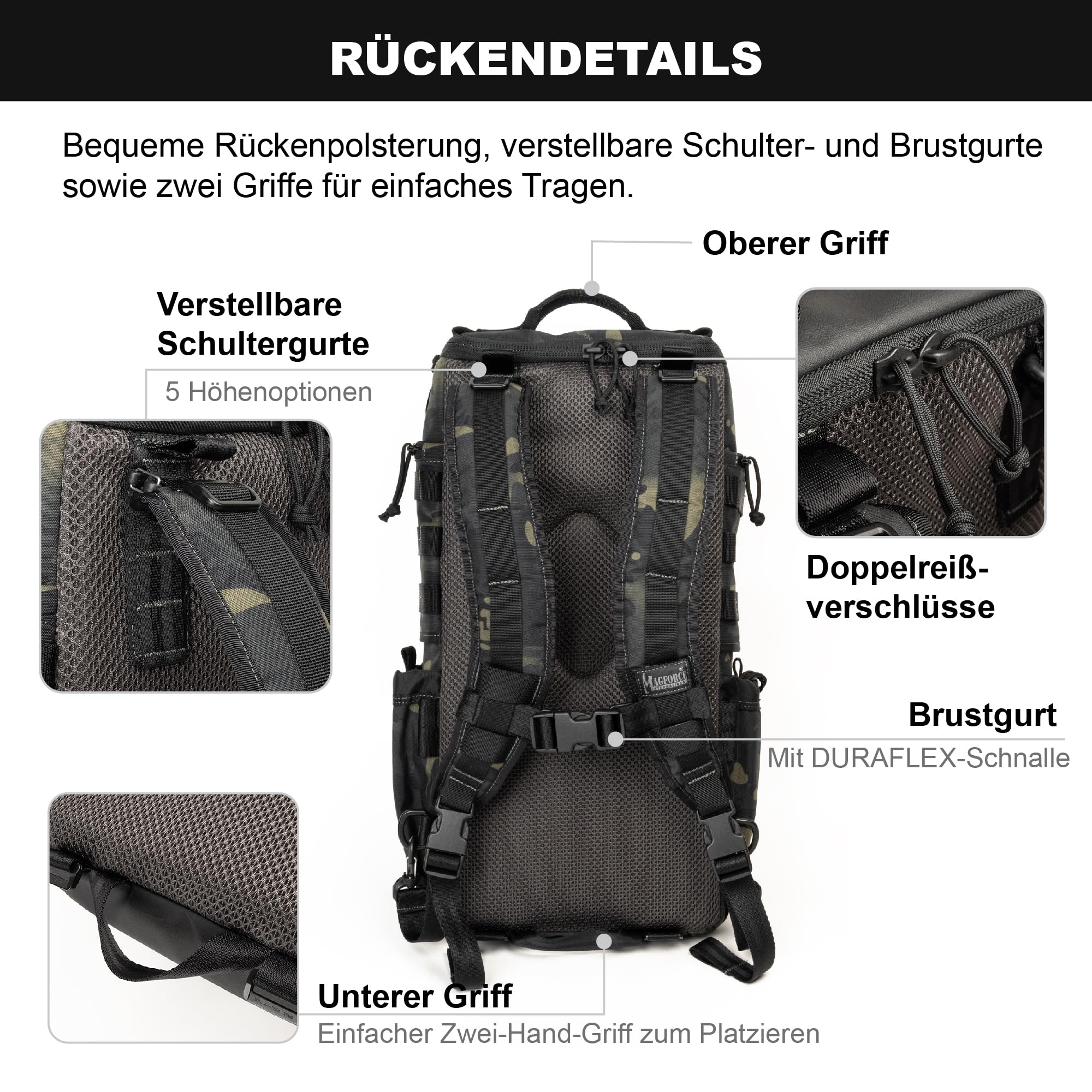 Magforce Tactical Raider - Mochila militar Molle de 25 litros, ligera y compresible, nailon balístico, compartimento para portátil, mochila de senderismo al aire libre con muchos bolsillos y correa