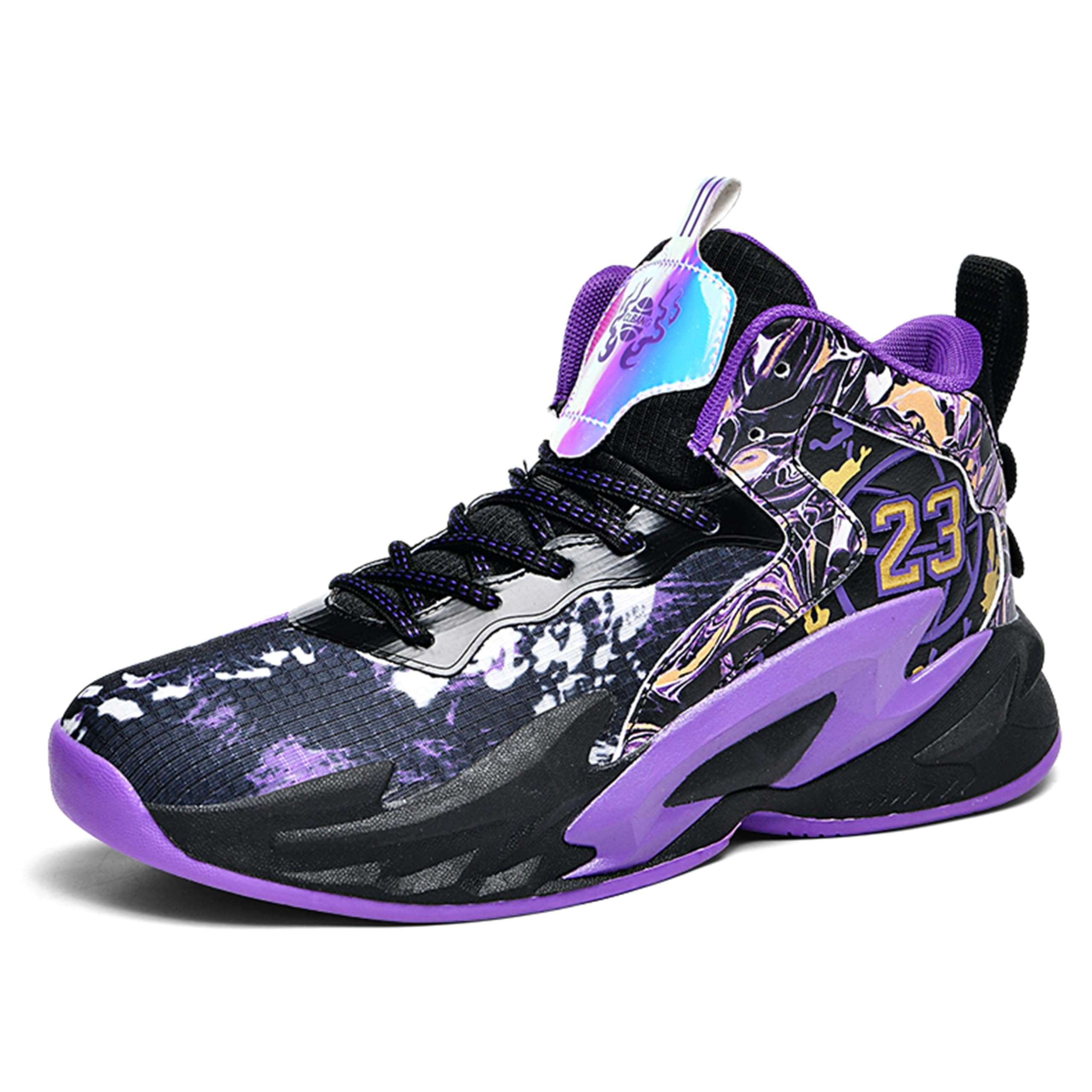 Men's High-Top Basketball Shoes Anti-Slip and Wear-Resistant Soles Running Shoes Graffiti Design Fashionable Sports Shoes